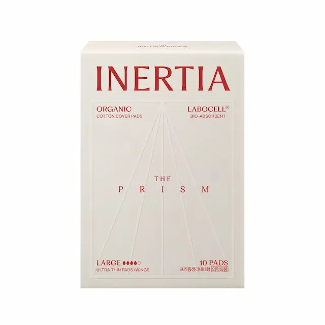 100% 真正的有機產品/ INERTIA 衛生棉 - 帶護翼女士大流量吸收型/大號（10 片裝） - 最佳吸收力，不含 SAP,微塑膠、氯或香料/韓國製造/FDA 認証/長時間配戴