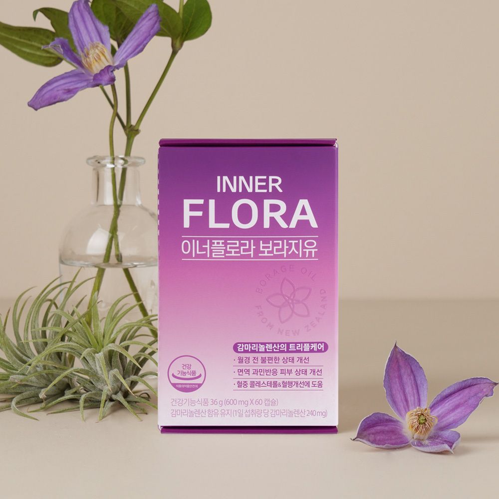 Inner Flora 琉璃苣油/生理期前不適/免疫過敏反應導致的皮膚狀態/改善血液循環/適合關注膽固醇/500 mg x 60 粒天 / 30 天/YUHAN CARE 柳韓