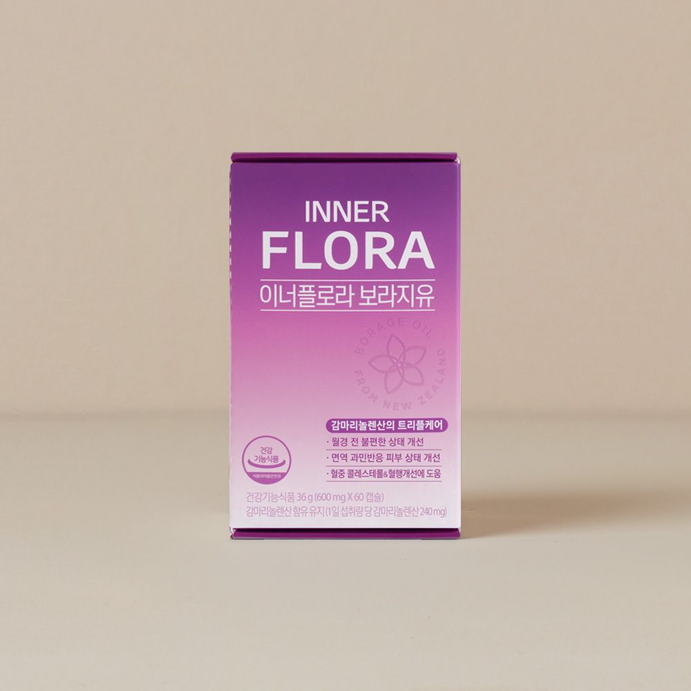 Inner Flora Borage Oil: Premenstrual Discomfort/Skin/Blood Circulation/500mg x 60 Capsules / 30 Days