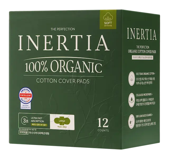 THE PERFECTION 100% 有機棉表層衛生棉/大號（大流量，14 片裝）/不含SAP/韓國製造/FDA 認証/快速吸收/活躍而忙碌的女士/持久乾爽/五層超強吸收/敏感肌膚適用