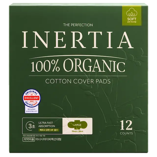 THE PERFECTION 100% 有機棉表層衛生棉/大號（大流量，14 片裝）/不含SAP/韓國製造/FDA 認証/快速吸收/活躍而忙碌的女士/持久乾爽/五層超強吸收/敏感肌膚適用