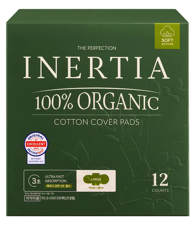 THE PERFECTION 100% 有機棉表層衛生棉/大號（大流量，14 片裝）/不含SAP/韓國製造/FDA 認証/快速吸收/活躍而忙碌的女士/持久乾爽/五層超強吸收/敏感肌膚適用