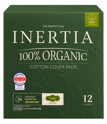 THE PERFECTION 100% 有機棉表層衛生棉/大號（大流量，14 片裝）/不含SAP/韓國製造/FDA 認証/快速吸收/活躍而忙碌的女士/持久乾爽/五層超強吸收/敏感肌膚適用