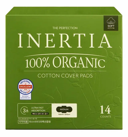 THE PERFECTION 100% 有機棉表層衛生棉/中號（常規流量，14 片裝）/不含SAP/韓國製造/FDA 認証/快速吸收/活躍而忙碌的女士/持久乾爽/五層超強吸收/敏感肌膚適用