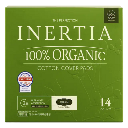 THE PERFECTION 100% 有機棉表層衛生棉/中號（常規流量，14 片裝）/不含SAP/韓國製造/FDA 認証/快速吸收/活躍而忙碌的女士/持久乾爽/五層超強吸收/敏感肌膚適用