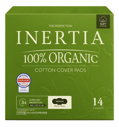 THE PERFECTION 100% 有機棉表層衛生棉/中號（常規流量，14 片裝）/不含SAP/韓國製造/FDA 認証/快速吸收/活躍而忙碌的女士/持久乾爽/五層超強吸收/敏感肌膚適用