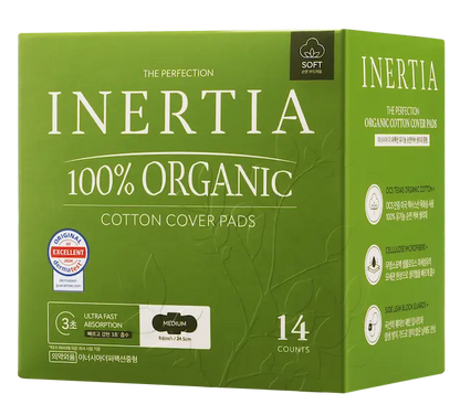 THE PERFECTION 100% 有機棉表層衛生棉/中號（常規流量，14 片裝）/不含SAP/韓國製造/FDA 認証/快速吸收/活躍而忙碌的女士/持久乾爽/五層超強吸收/敏感肌膚適用